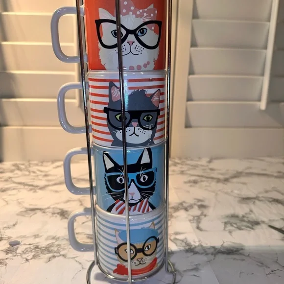 Cat-Themed Stackable Mug Set - Picture 2 of 4